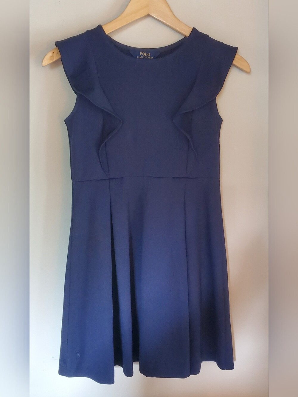 Girls Polo Ralph Lauren Navy Blue Sleeveless Ruffle Dress Size M (8-10)
